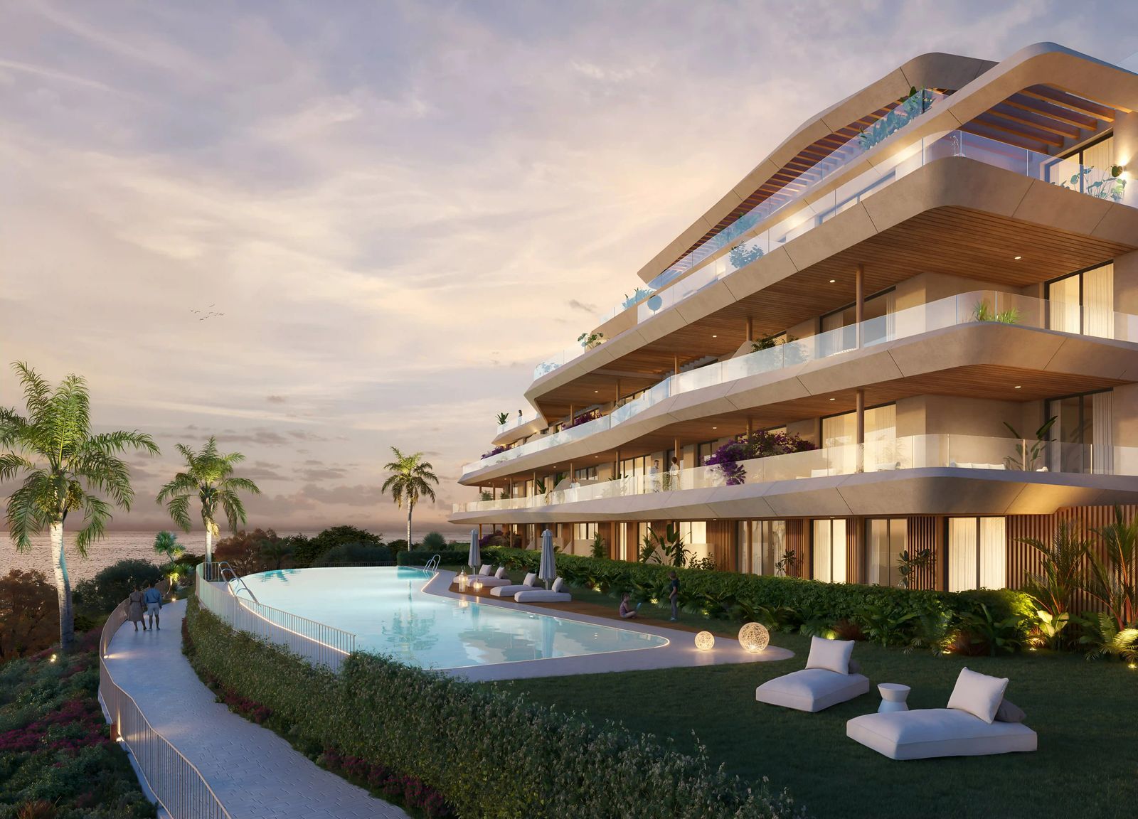 Moderne Wohnungen mit Gemeinschaftspool und Meerblick.